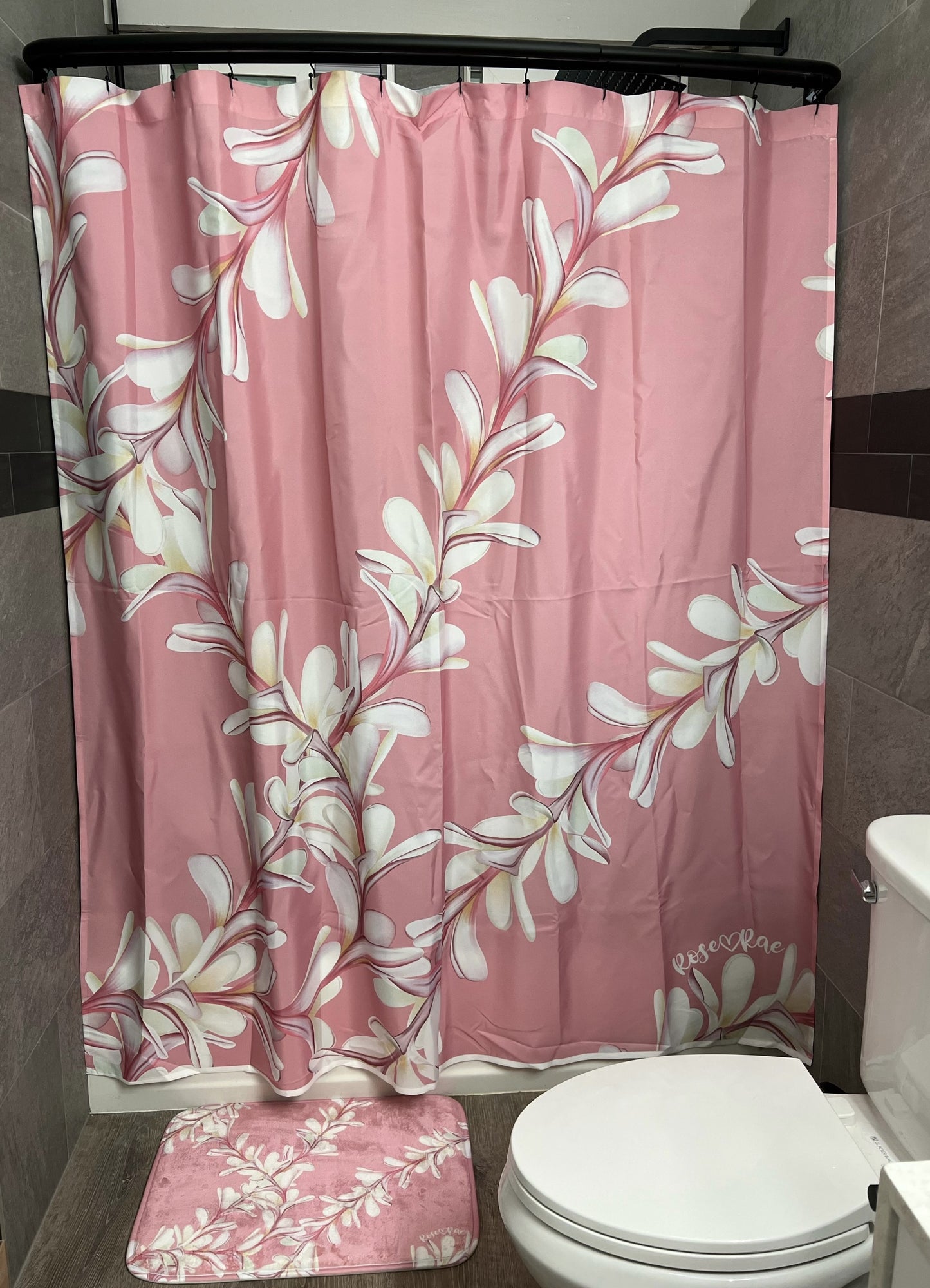 Pink Plumeria Shower Curtain Set♡