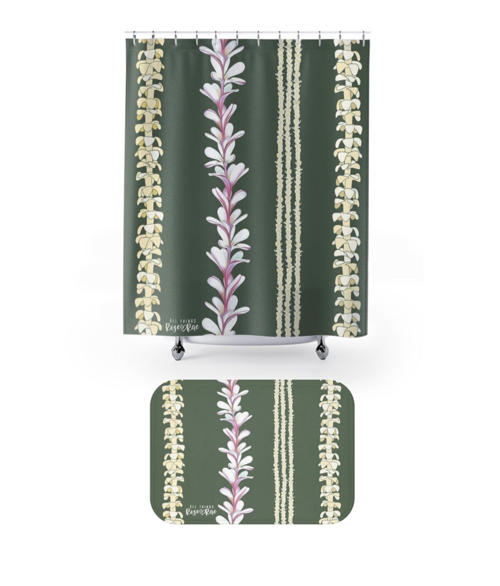 Lei Pūlama (Green) Shower Curtain Set ♡