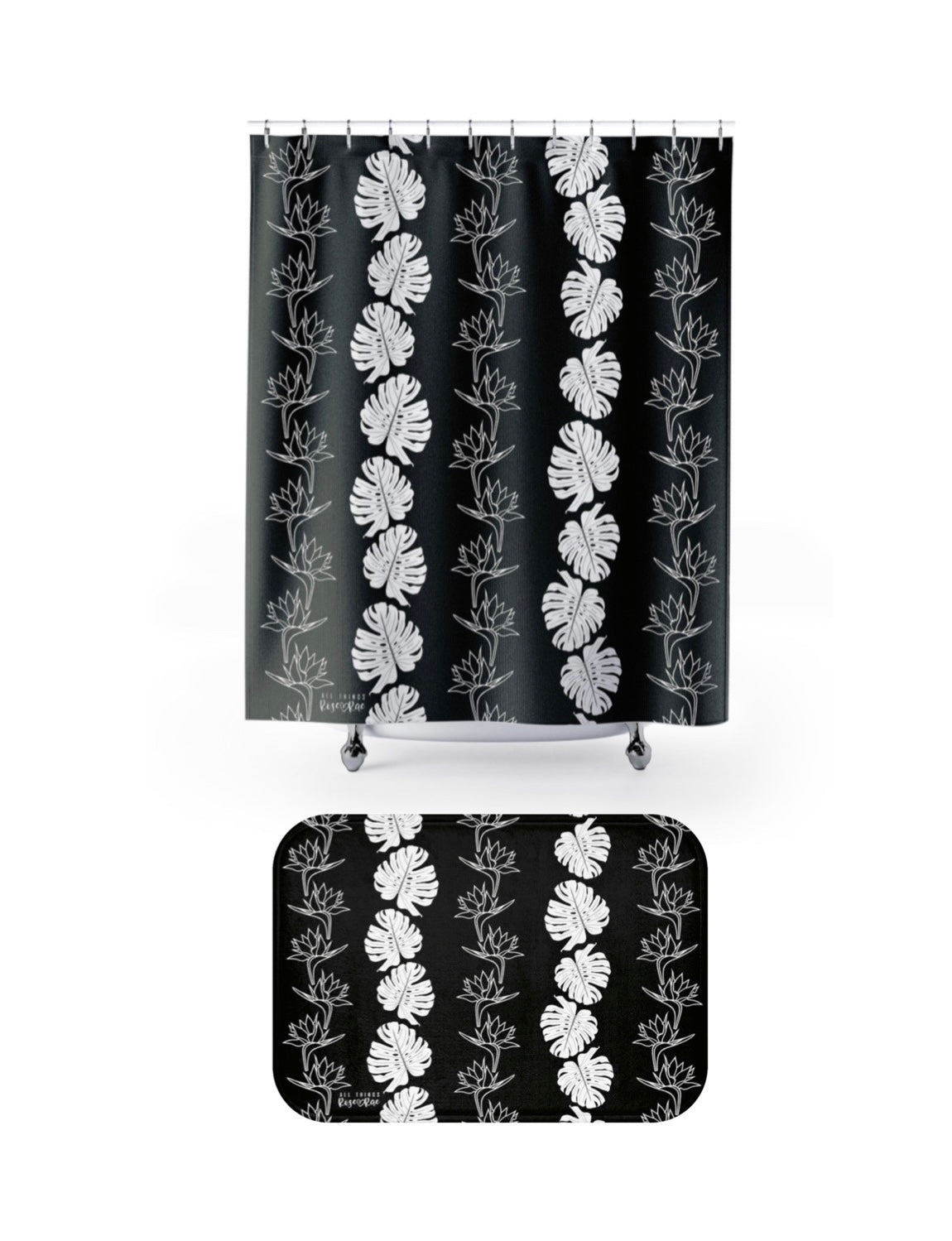Monstera Paradise (Black) Shower Curtain Set♡