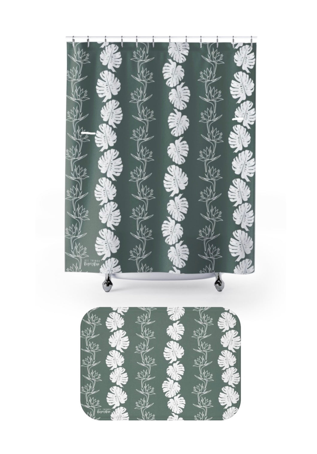 Monstera Paradise (Green Turquoise) Shower Curtain Set♡