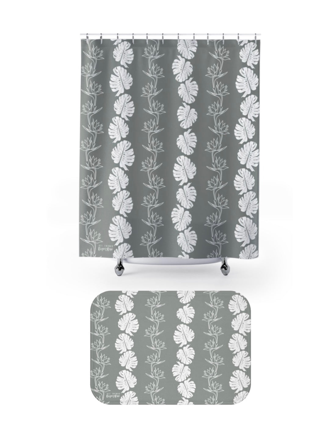 Monstera Paradise (Light Gray) Shower Curtain Set♡