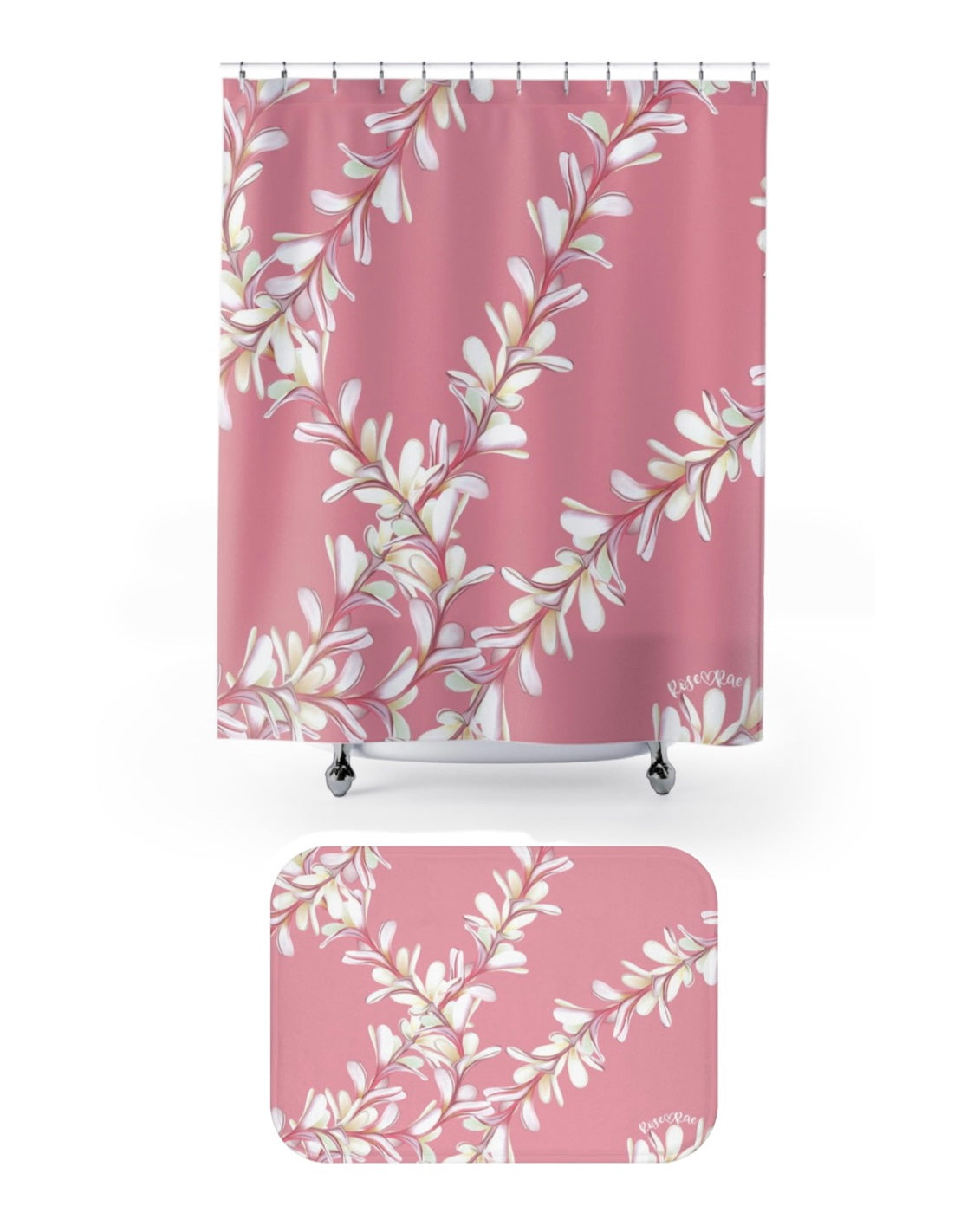 Pink Plumeria Shower Curtain Set♡