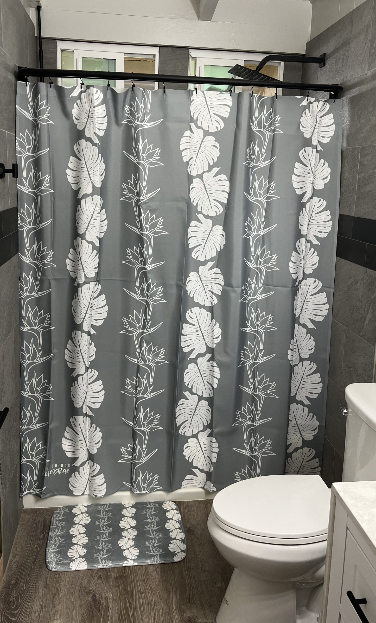 Monstera Paradise (Light Gray) Shower Curtain Set♡