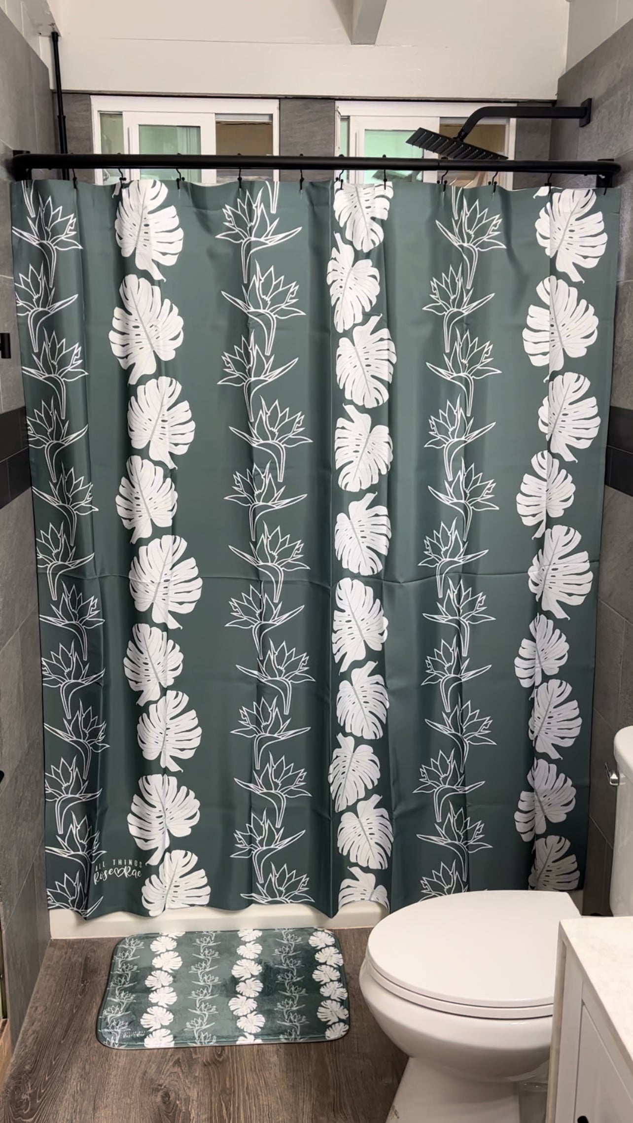 Monstera Paradise (Green Turquoise) Shower Curtain Set♡