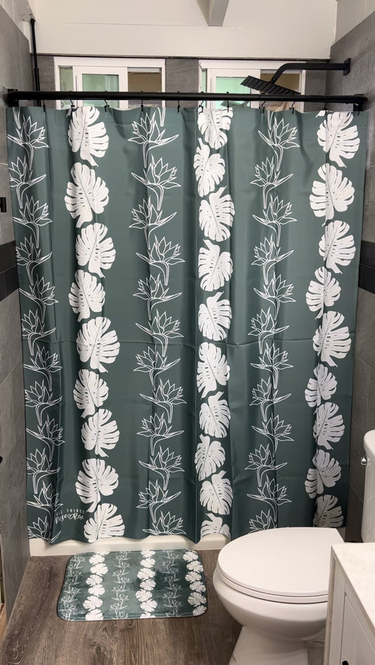 Monstera Paradise (Green Turquoise) Shower Curtain Set♡
